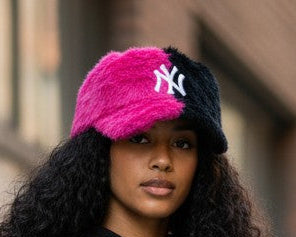 PINK & BLACK 2 TONE - (NY) FAUX FUR CAP - ONE SIZE (Copy)